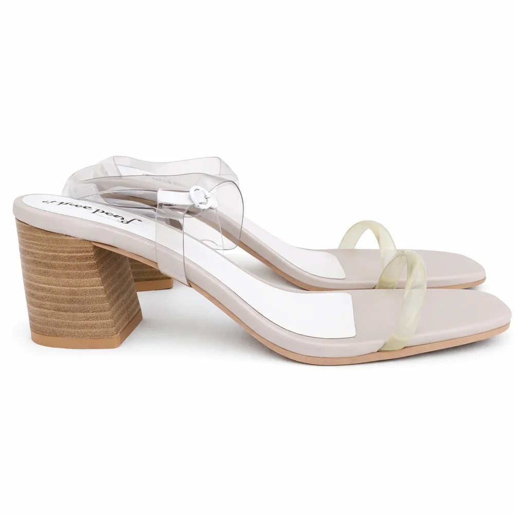 Free People Clear PVC Strap Square Toe Block Heel Sandals EU 39 Boho Chic - Picture 4 of 16